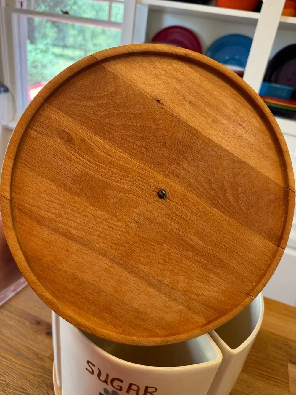 🍇 Vintage Esmond Watt Pottery 4pc Canister Set | Wood Lazy Susan Base